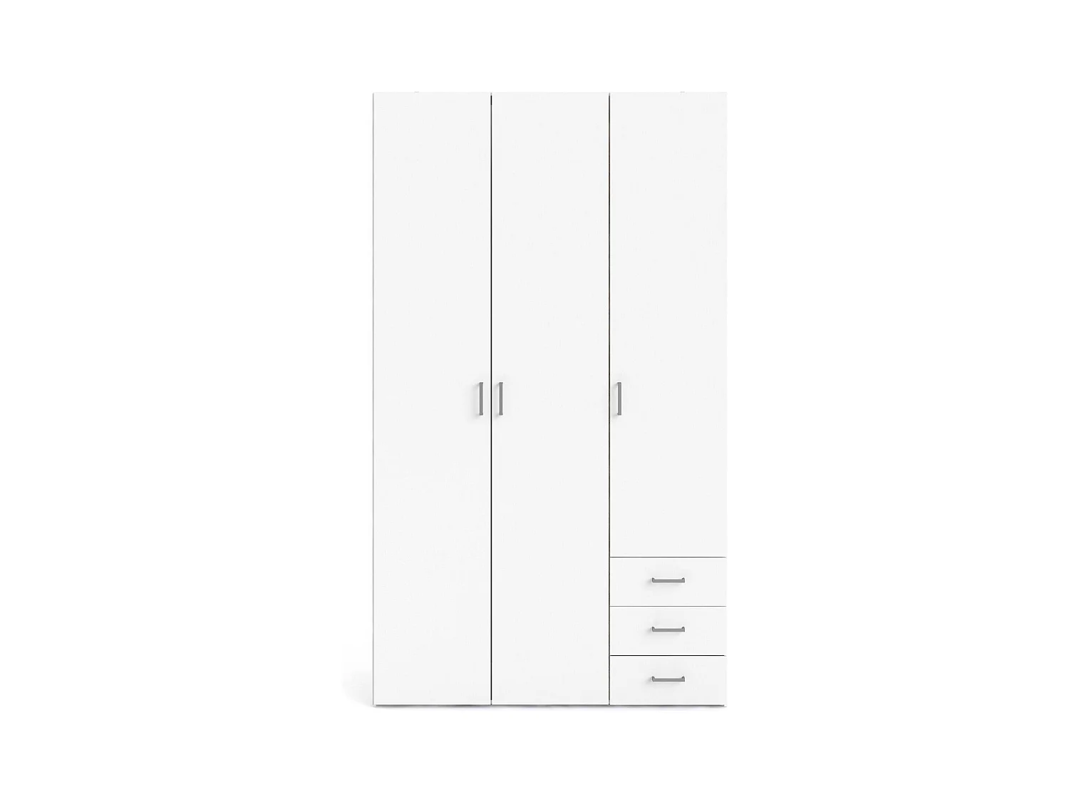 Kledingkast met drie deuren en drie laden, kleur wit, afmetingen 115 x 200 x 49 cm