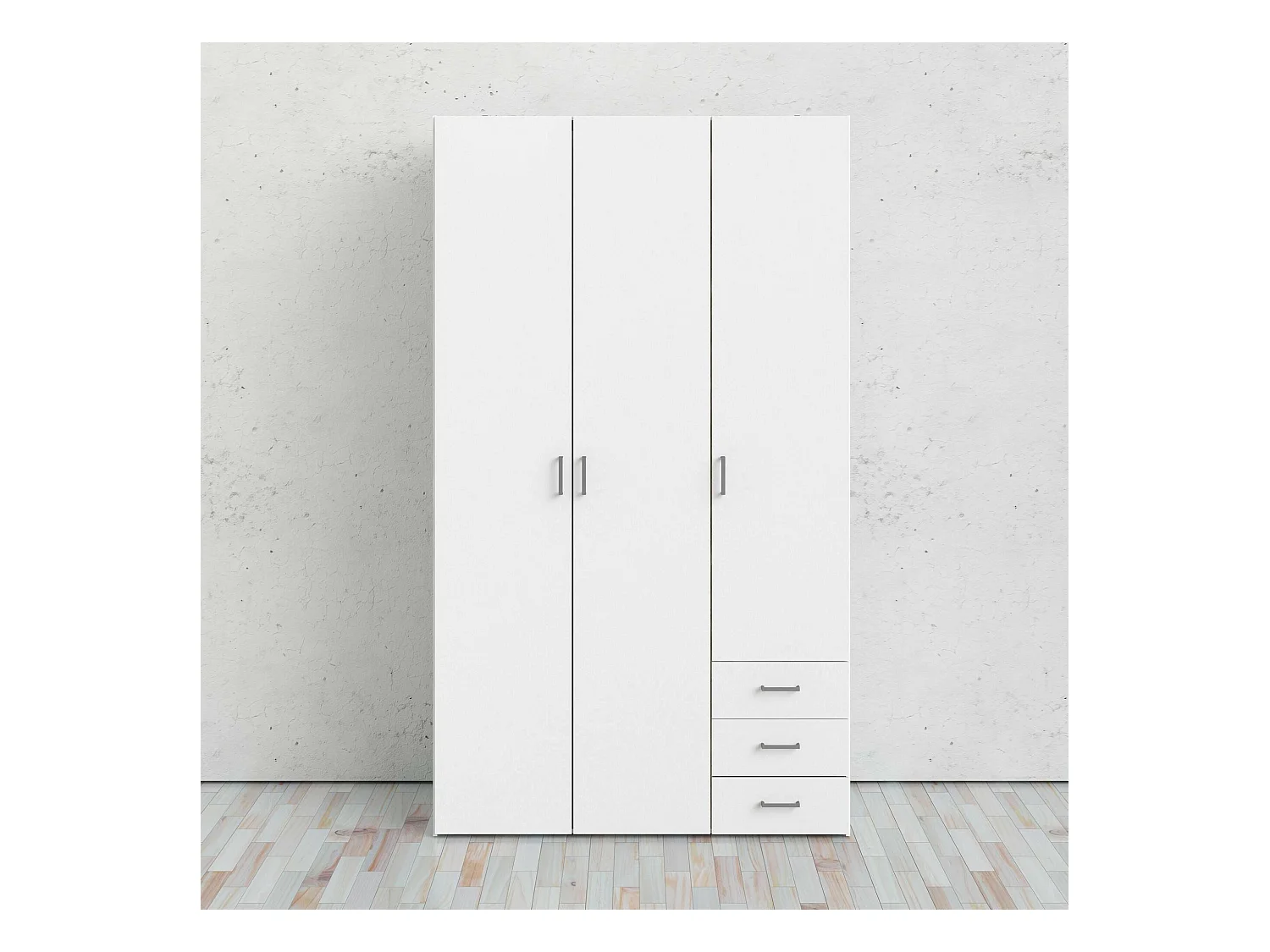 Armoire à trois portes et trois tiroirs, couleur blanche, Dimensions 115 x 200 x 49 cm