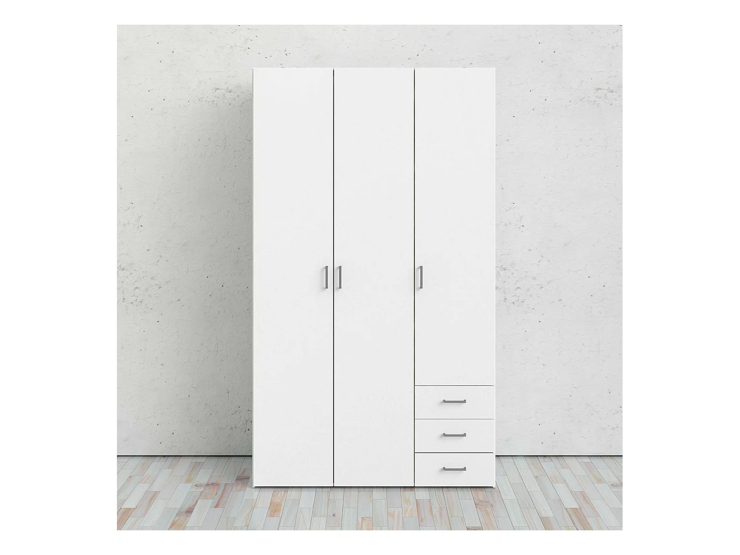Armoire à trois portes et trois tiroirs, couleur blanche, Dimensions 115 x 200 x 49 cm