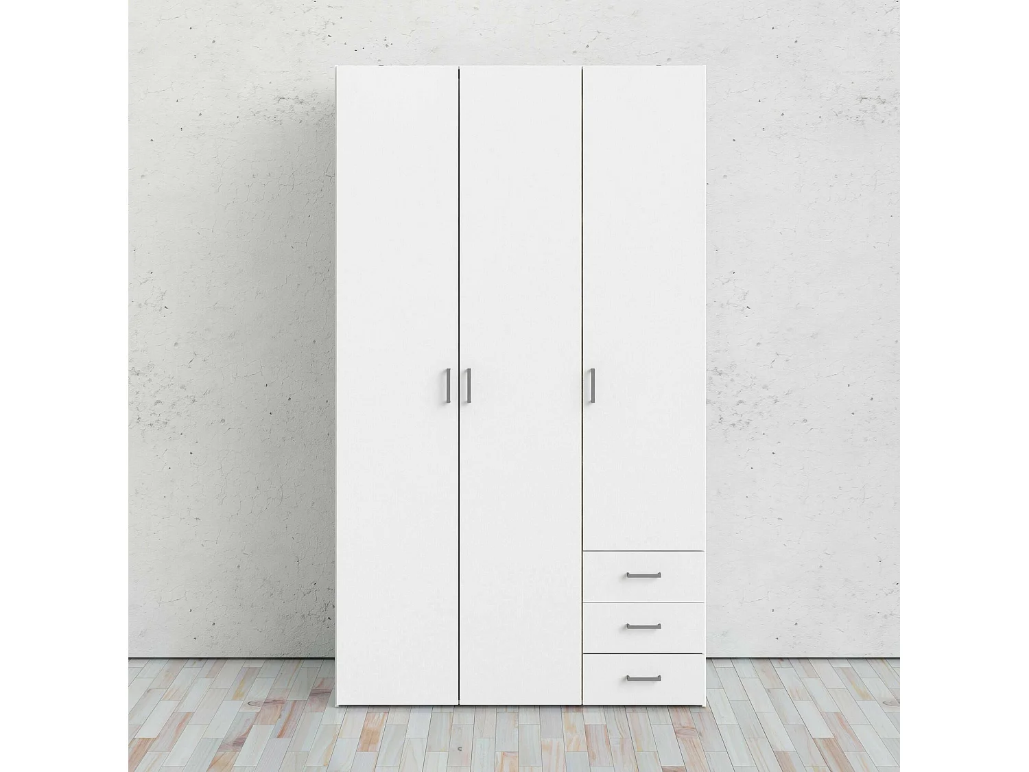 Armoire à trois portes et trois tiroirs, couleur blanche, Dimensions 115 x 200 x 49 cm