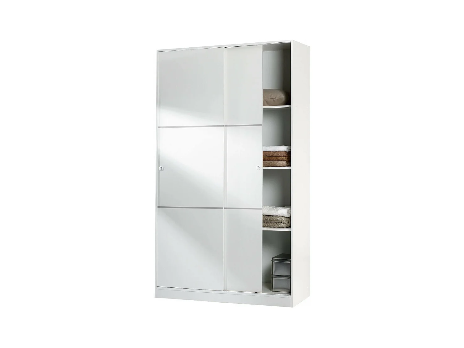 Garderobe Dnoce, Schlafzimmer Kleiderschrank mit 2 Schiebetüren, Schrank mit 4 Einlegeböden und Kleiderstange, 120x50h200 cm, Weiß