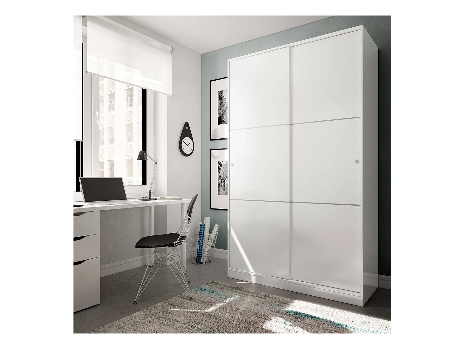 Dnoce Armoire, Armoire de Chambre avec 2 Portes coulissantes, Armoire avec 4 étagères et Tringle à vêtements, 120x50h200 cm, Blanc