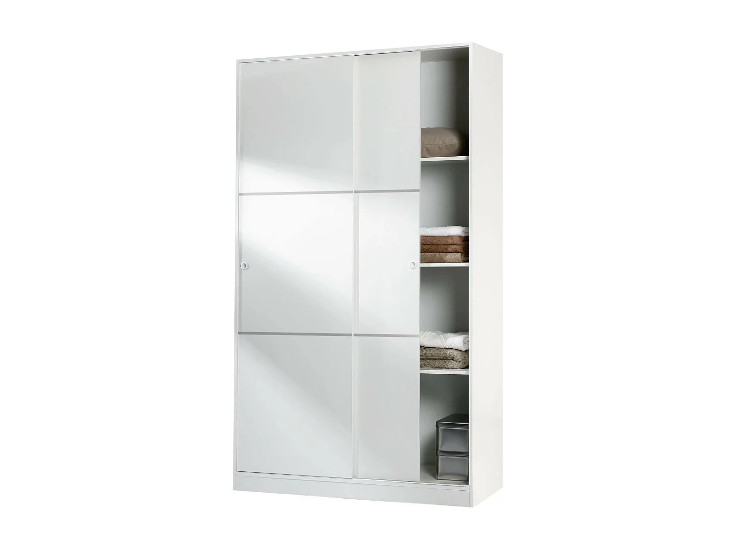 Guardarropa Dnoce, Armario dormitorio con 2 puertas correderas, Mueble con 4 baldas y barra perchero, 120x50h200 cm, Blanco