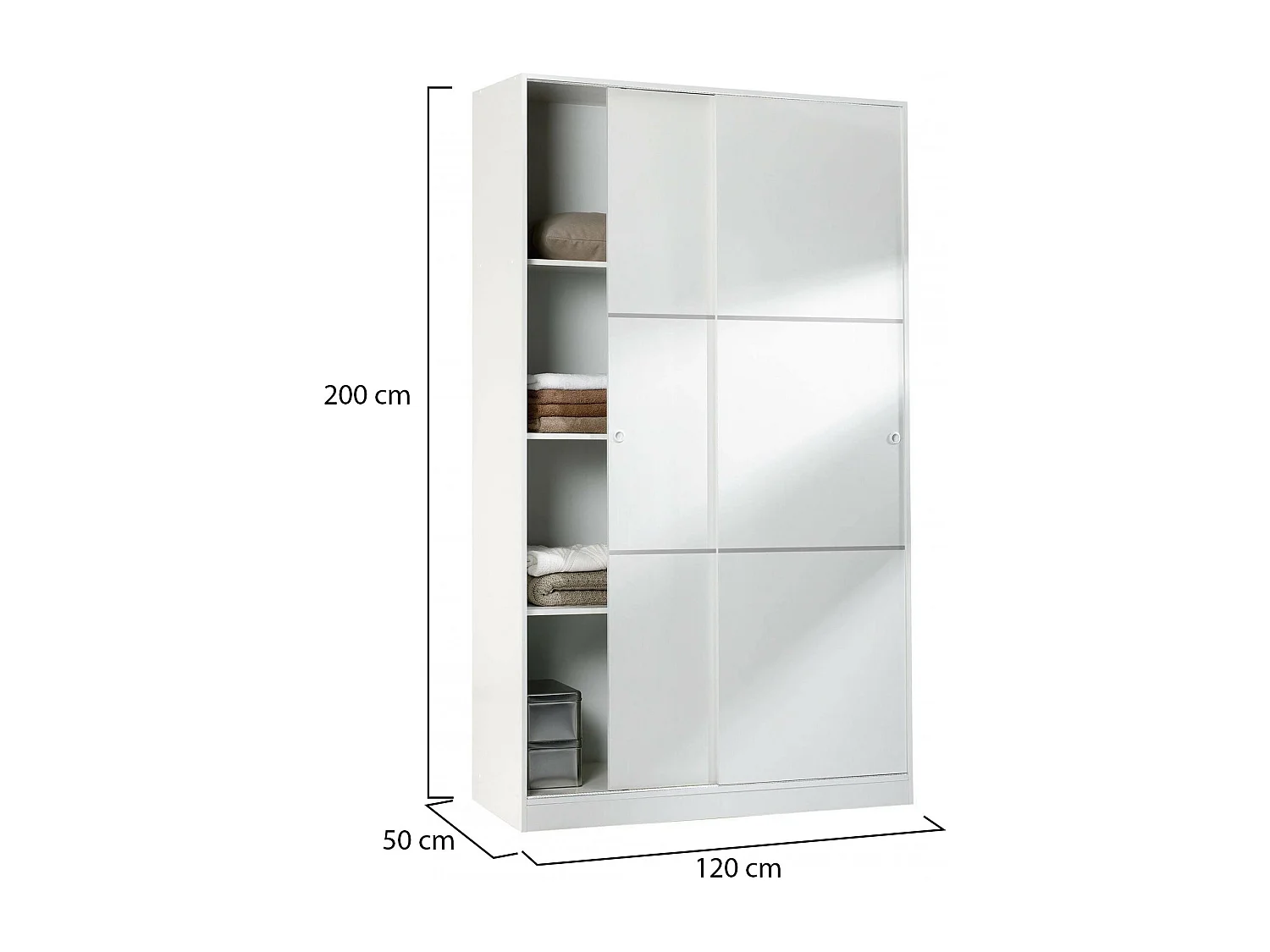 Dnoce Armoire, Armoire de Chambre avec 2 Portes coulissantes, Armoire avec 4 étagères et Tringle à vêtements, 120x50h200 cm, Blanc