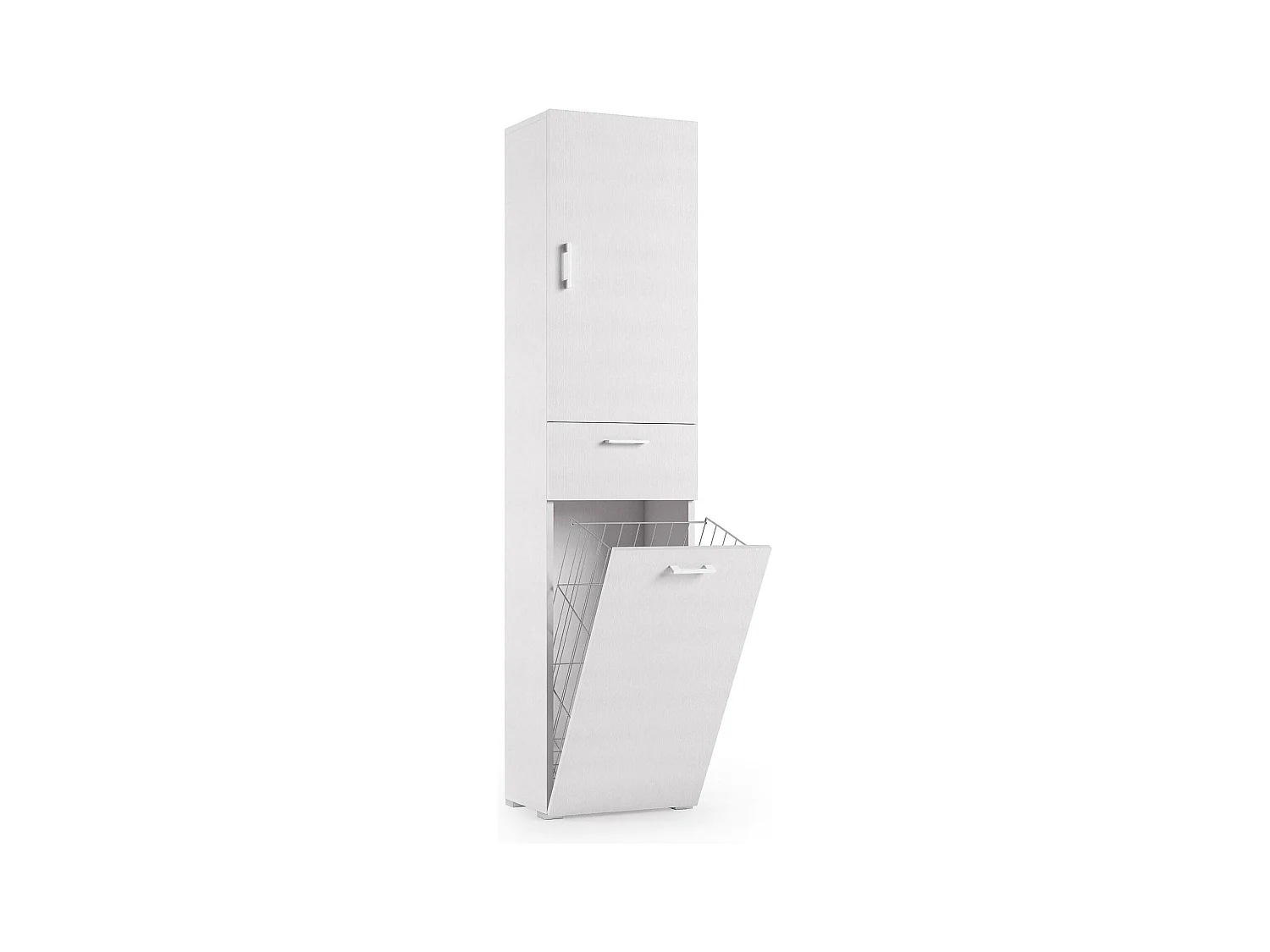 Armoire polyvalente Dcosim, Armoire à linge linéaire avec 2 portes, Colonne de salle de bain avec panier à linge, 100% Made in Italy, 45x32h195 cm, Blanc