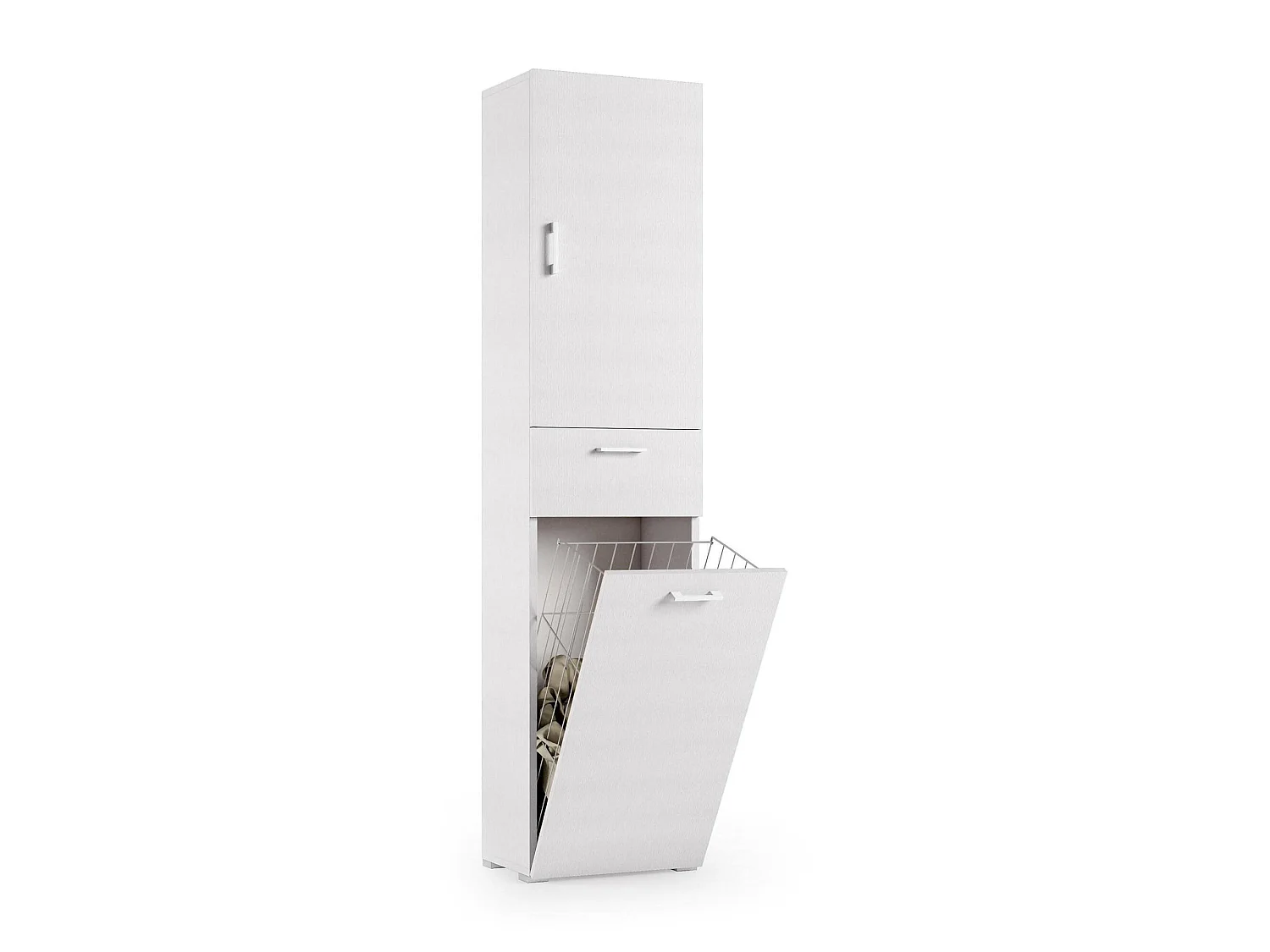Armoire polyvalente Dcosim, Armoire à linge linéaire avec 2 portes, Colonne de salle de bain avec panier à linge, 100% Made in Italy, 45x32h195 cm, Blanc