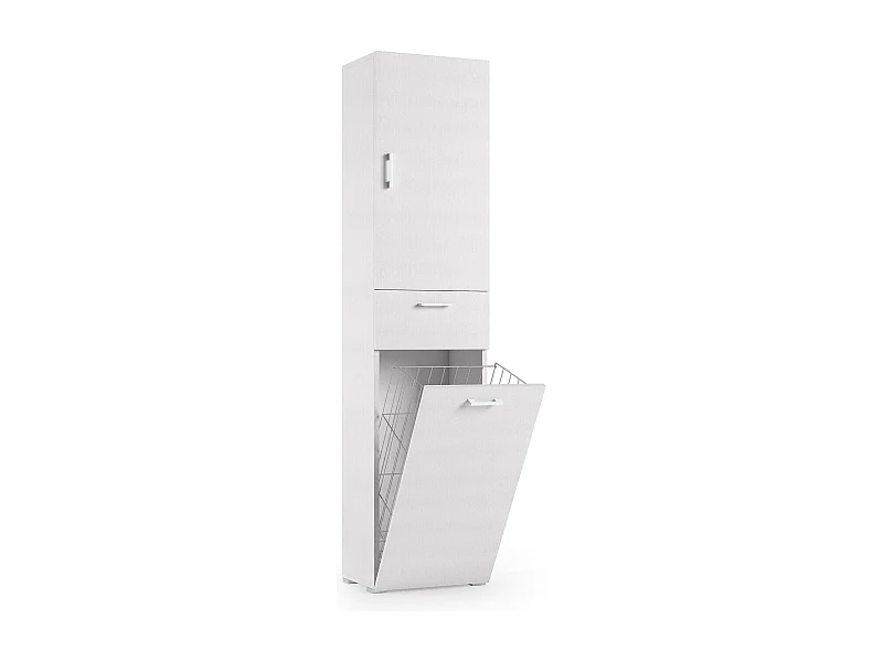 Armoire polyvalente Dcosim, Armoire à linge linéaire avec 2 portes, Colonne de salle de bain avec panier à linge, 100% Made in Italy, 45x32h195 cm, Blanc