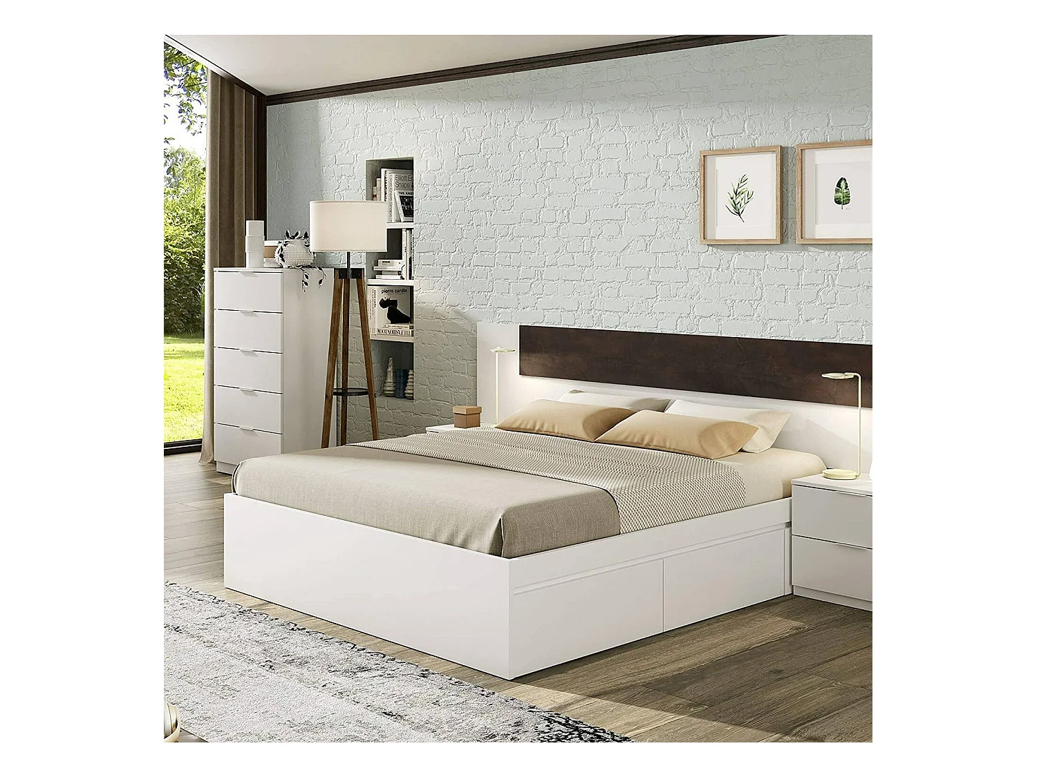 Cómoda Dhvali, Semanal con 5 cajones, Tocador para dormitorio, semanario moderno, 60x40h110 cm, Blanco