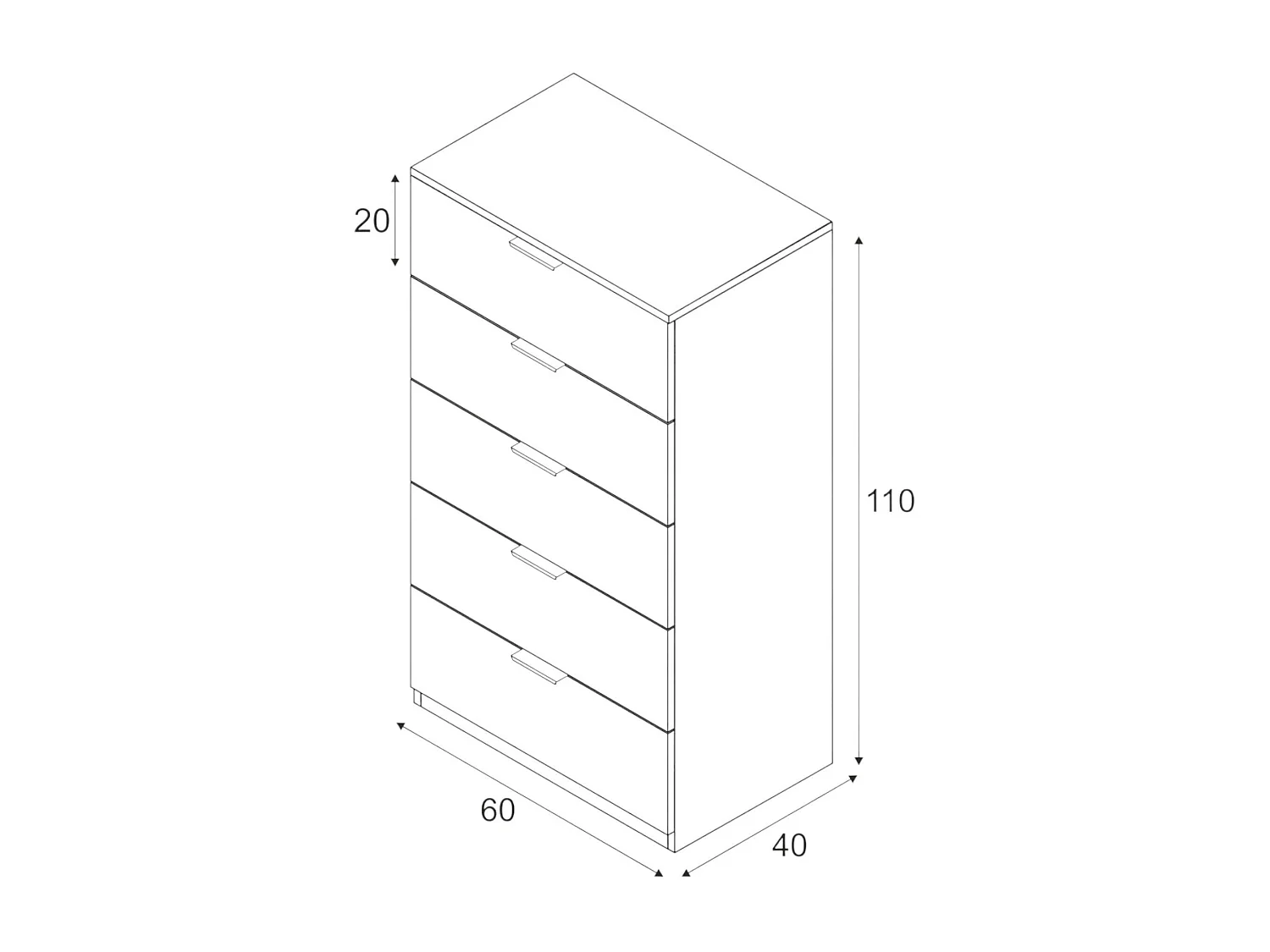 Commode Dhvali, Commode 5 tiroirs, Commode pour chambre à coucher, Commode moderne, 60x40h110 cm, Blanc