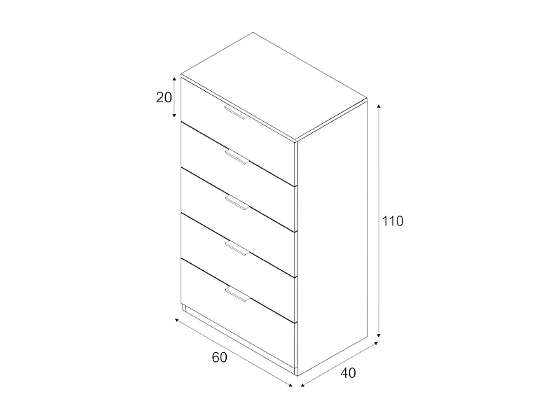 Commode Dhvali, Commode 5 tiroirs, Commode pour chambre à coucher, Commode moderne, 60x40h110 cm, Blanc