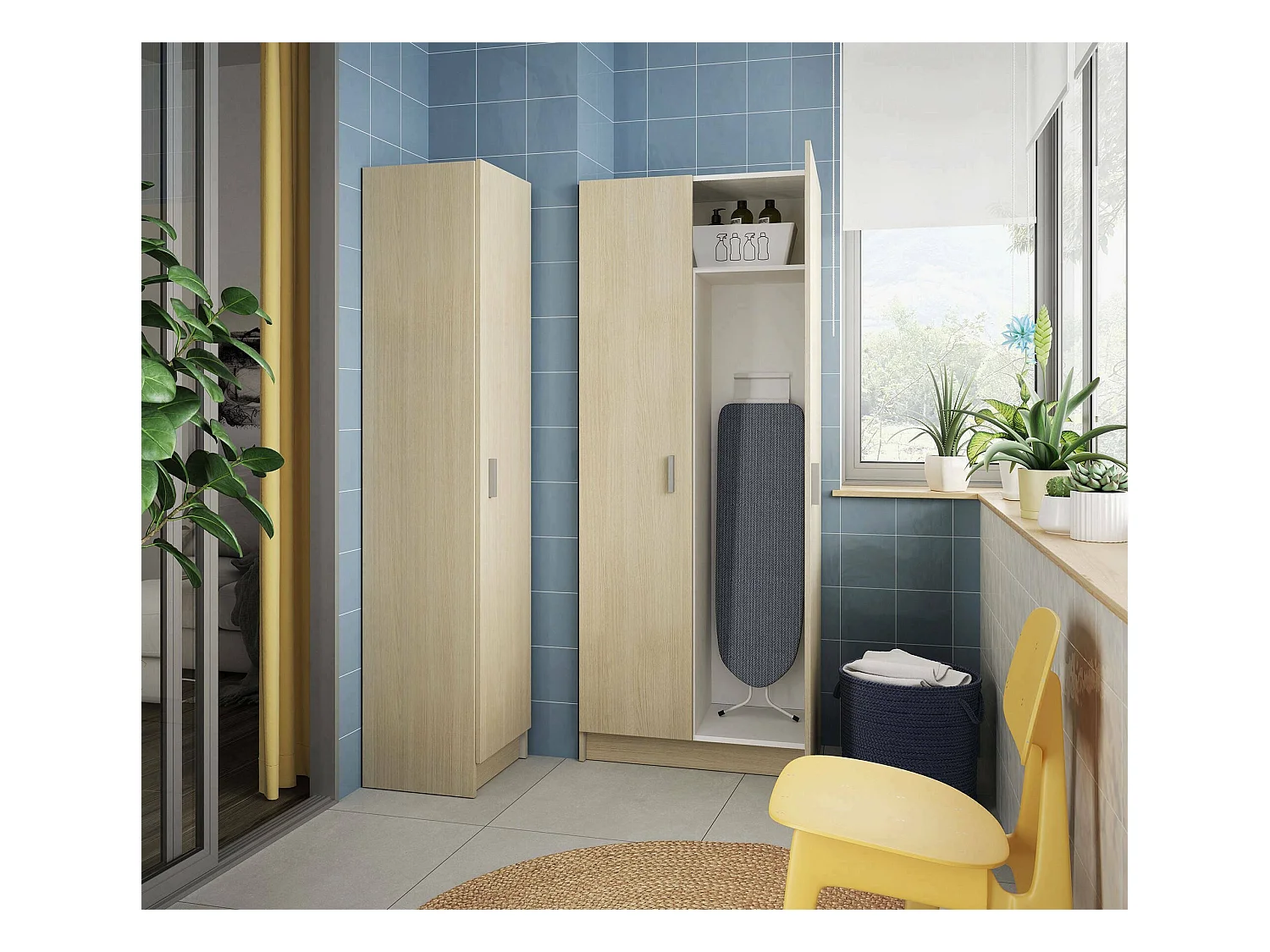 Armoire polyvalente Dabaldi, Armoire à balais avec 2 portes, Étagère à chaussures avec étagères, Armoire à balais, cm73x37h180 cm, Chêne