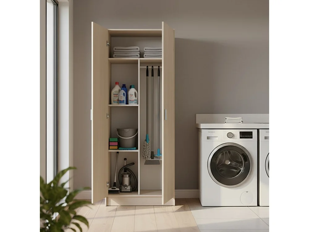 Armoire polyvalente Dabaldi, Armoire à balais avec 2 portes, Étagère à chaussures avec étagères, Armoire à balais, cm73x37h180 cm, Chêne