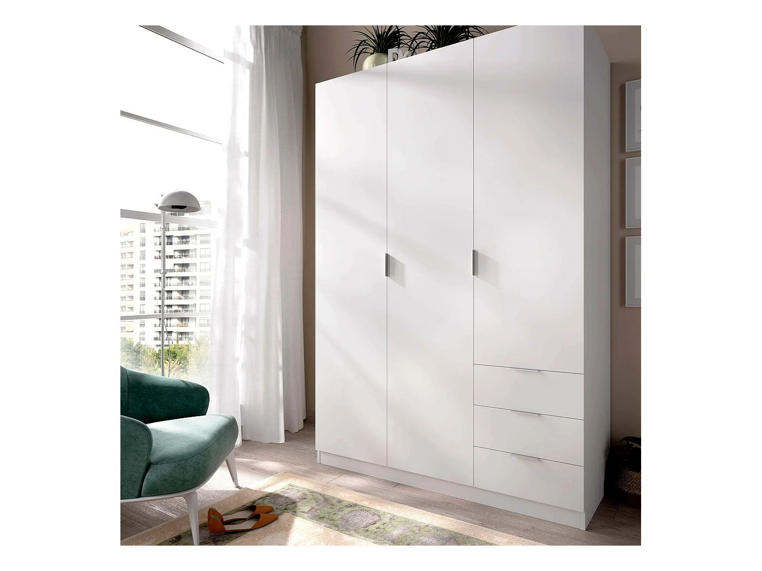 Dmora - Guardaroba 3 ante Astru, 121x52h184 cm, Bianco