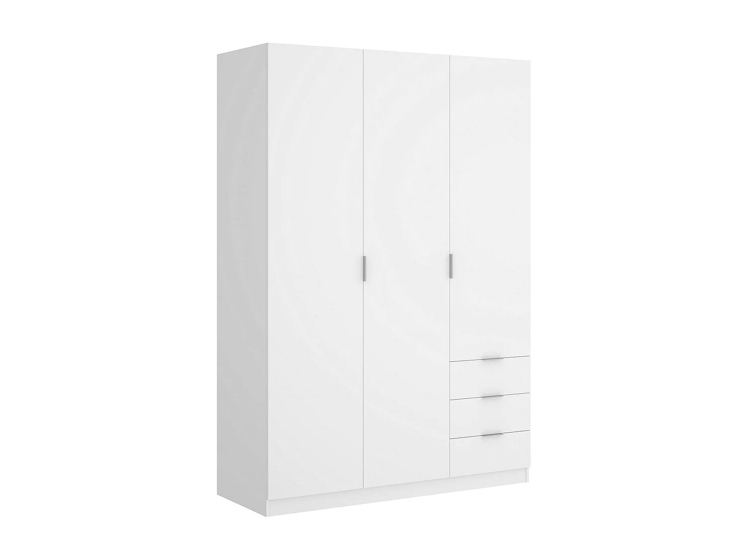 Garderobe Dnespol, Schlafzimmerschrank mit 3 Türen und 3 Schubladen, Schrank mit 3 Einlegeböden und Kleiderstange, 121x52h180 cm, WeiÃŸ
