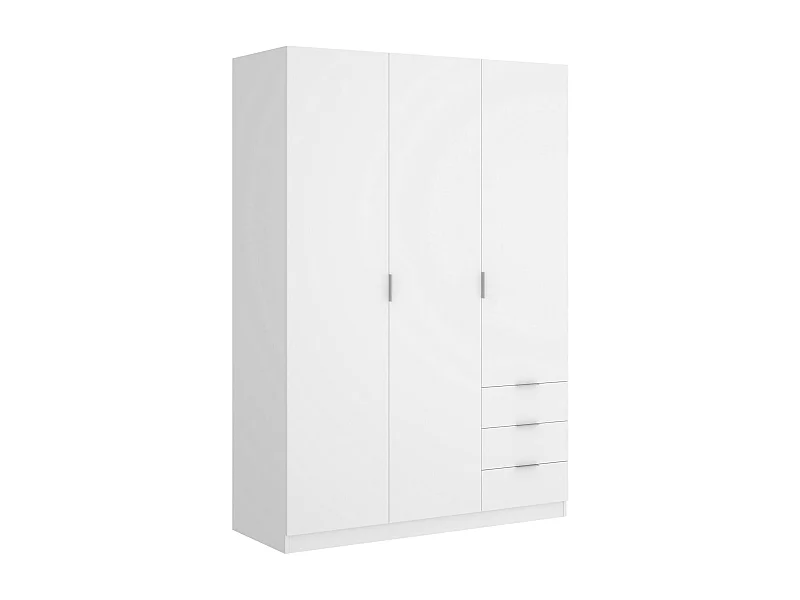 Garderobe Dnespol, Schlafzimmerschrank mit 3 Türen und 3 Schubladen, Schrank mit 3 Einlegeböden und Kleiderstange, 121x52h180 cm, WeiÃŸ