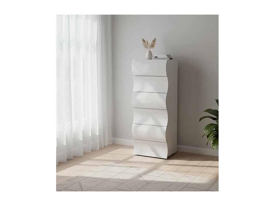 Commode Dhaa, Commode 6 tiroirs, Commode de chambre, 100% Made in Italy, 50x40h122 cm, Blanc brillant