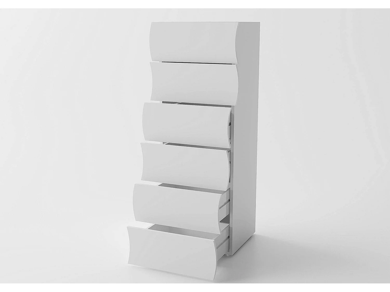 Commode Dhaa, Commode 6 tiroirs, Commode de chambre, 100% Made in Italy, 50x40h122 cm, Blanc brillant