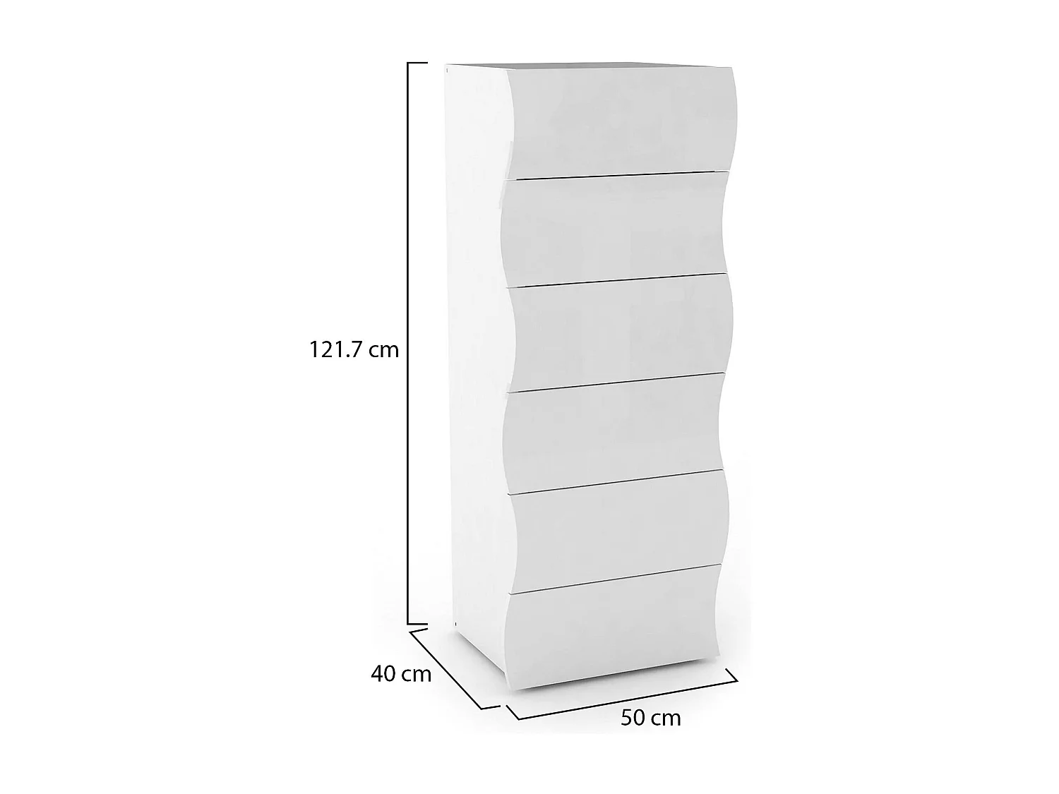 Commode Dhaa, Commode 6 tiroirs, Commode de chambre, 100% Made in Italy, 50x40h122 cm, Blanc brillant