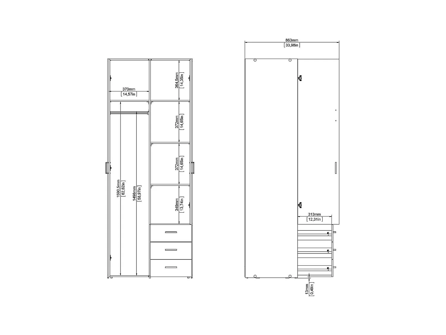 Dmora - Guardaroba 2 ante Apollina, 77x50 h200 cm, Bianco