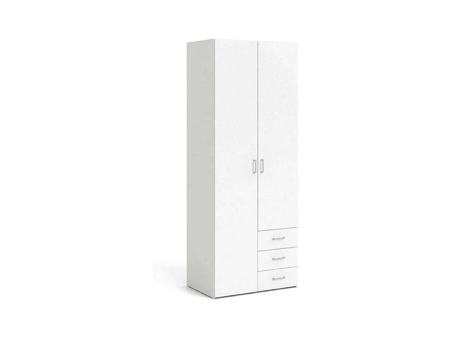 Armoire à deux portes et trois tiroirs, couleur blanche, Dimensions 77 x 200 x 49,5 cm