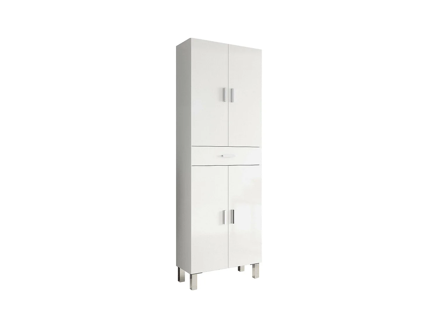 Armoire polyvalente Delobo, Meuble de salle de bain ou buanderie avec 4 portes et 1 tiroir, Armoire à chaussures polyvalente, 60x29h182 cm, Blanc brillant