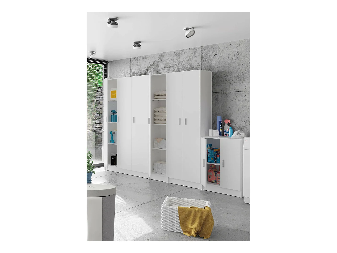 Mehrzweck-Kabinett Dmarra, Beistellschrank mit 2 Türen, Schuhregal mit 3 Ablagen, Modernes hohes Schuhregal, 59x37h180 cm, Weiß