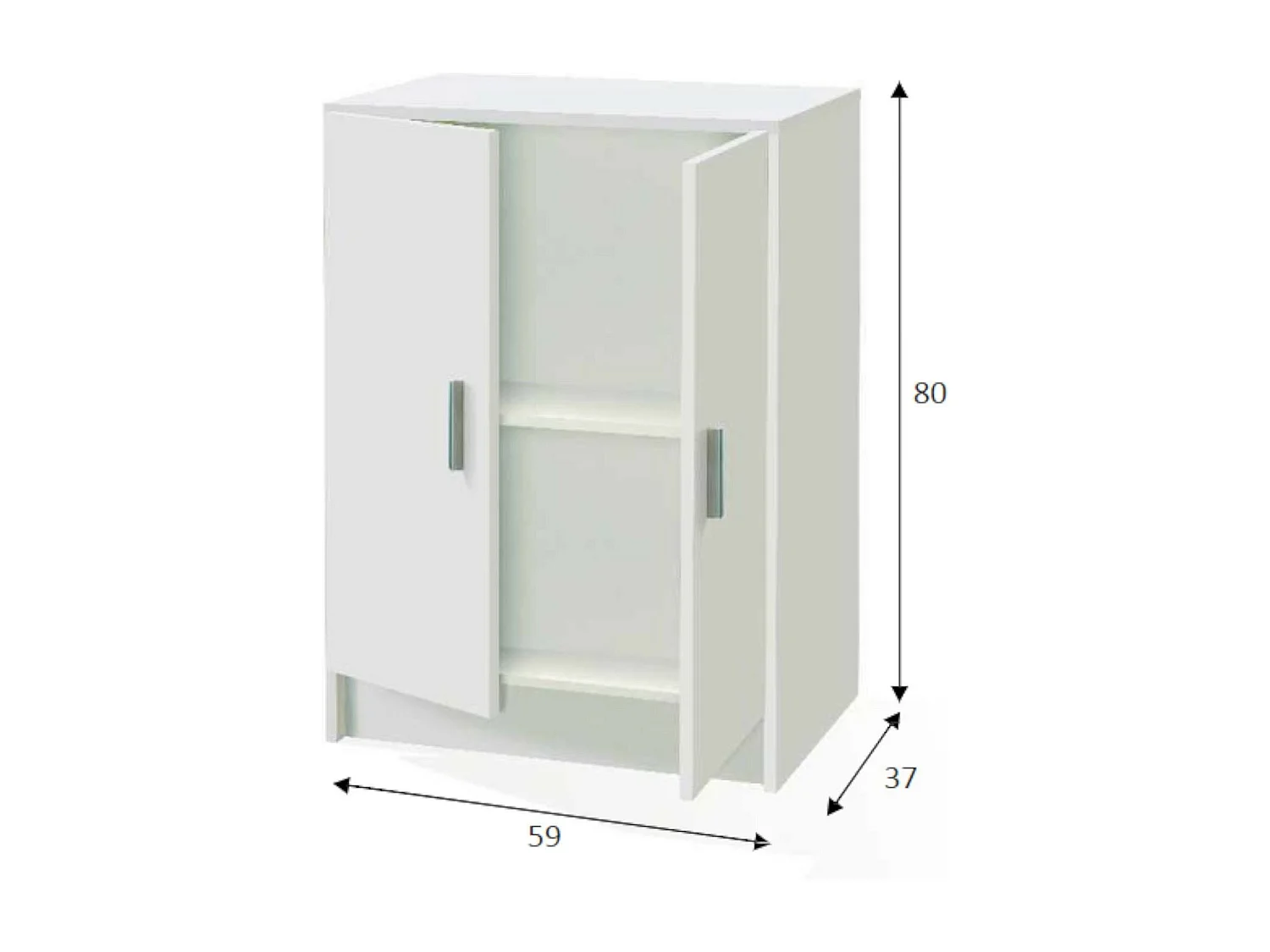 Armoire polyvalente Dhot, Armoire auxiliaire basse avec 2 portes, Étagère à chaussures avec 1 étagère, Armoire multifonctionnelle, 59x37h80 cm, Blanc