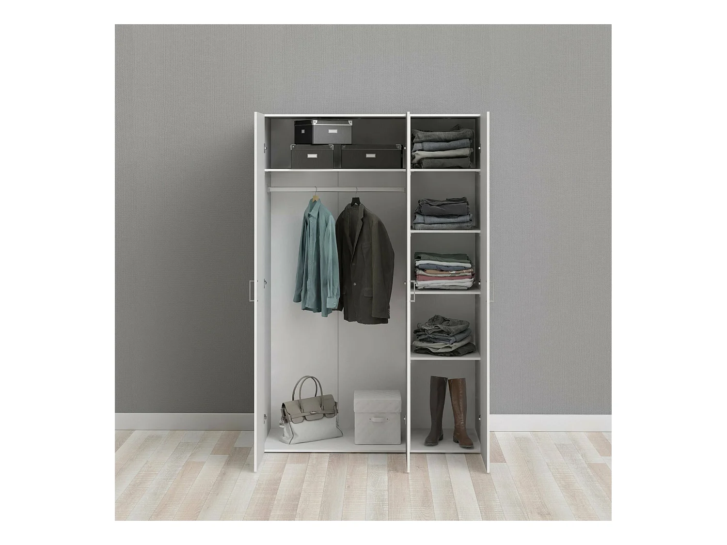 Dmora - Guardaroba 3 ante Dsegr, 115x49 h175 cm, Bianco