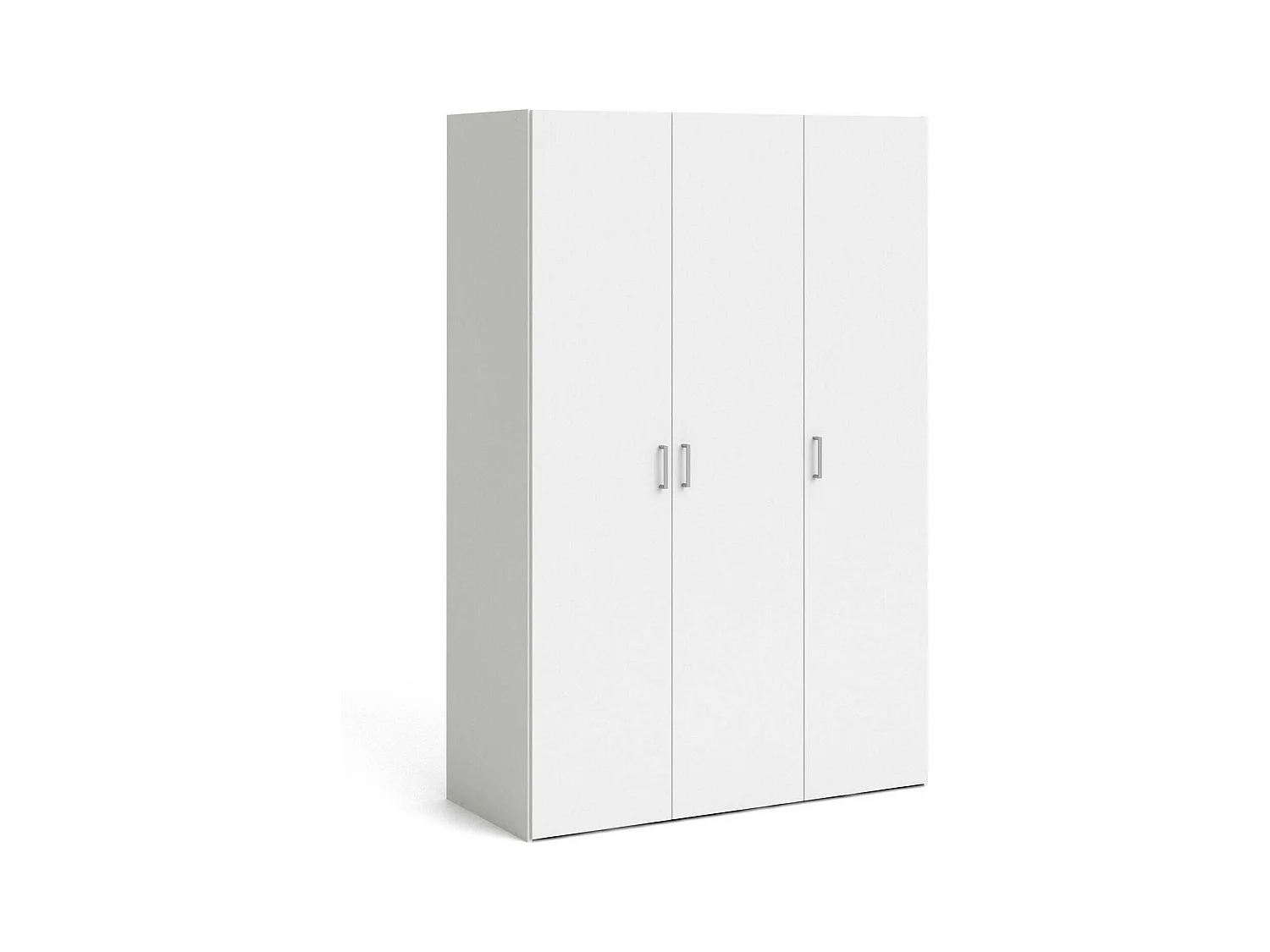 Armoire à trois portes battantes avec quatre étagères internes et tringle à vêtements, couleur blanche, Dimensions 115 x 175 x 49 cm