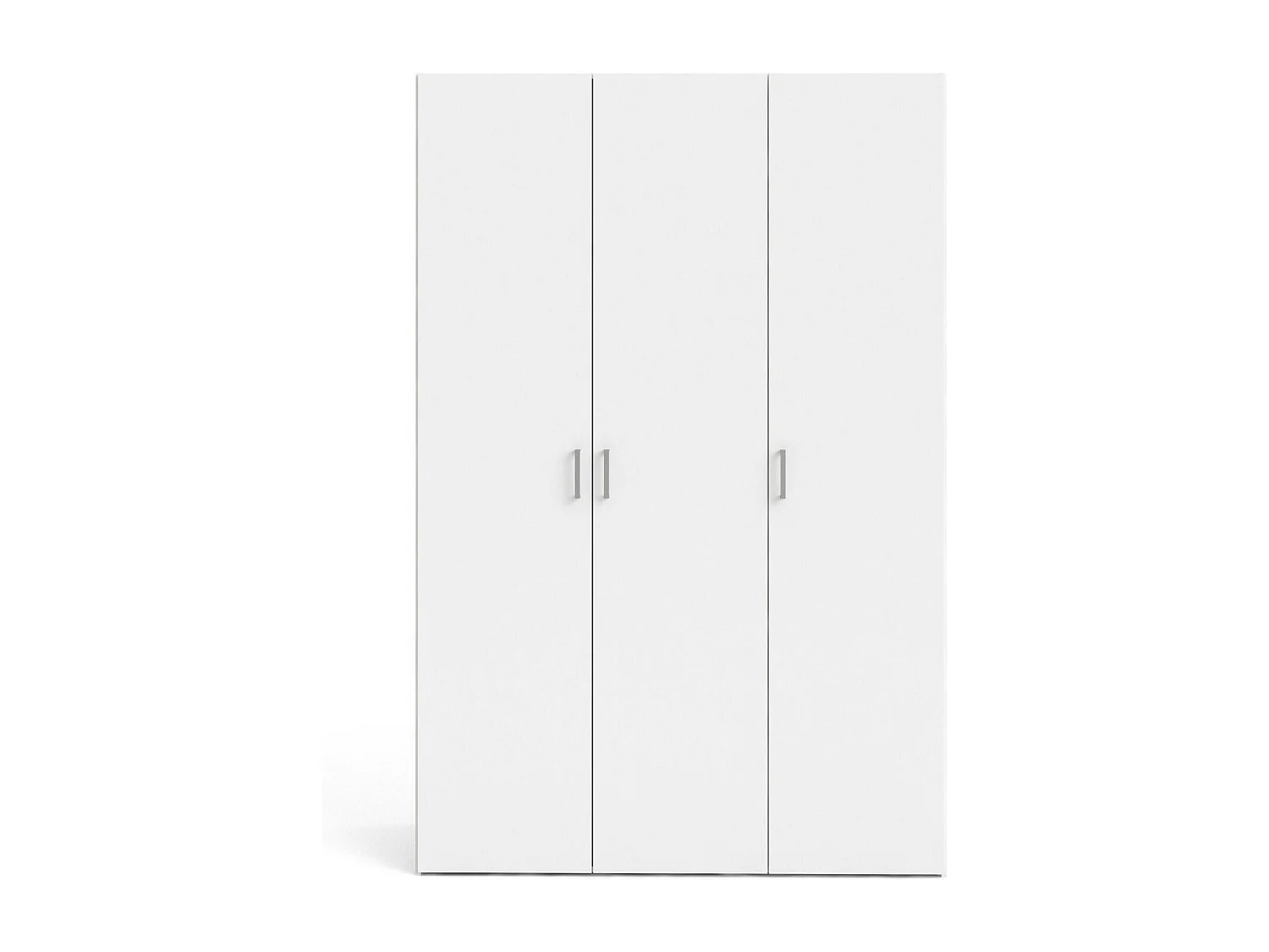 Armário com três portas de batente com quatro prateleiras internas e barra para cabide, cor branco, medidas 115 x 175 x 49 cm