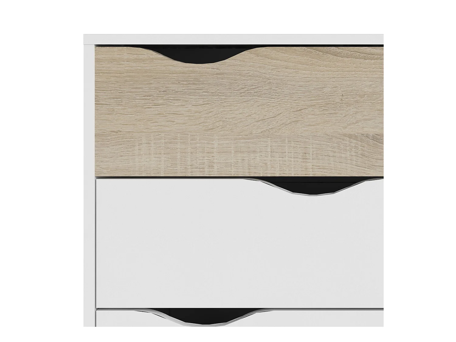 Commode à quatre tiroirs, blanc et chêne, Mesures 98 x 81 x 39 cm