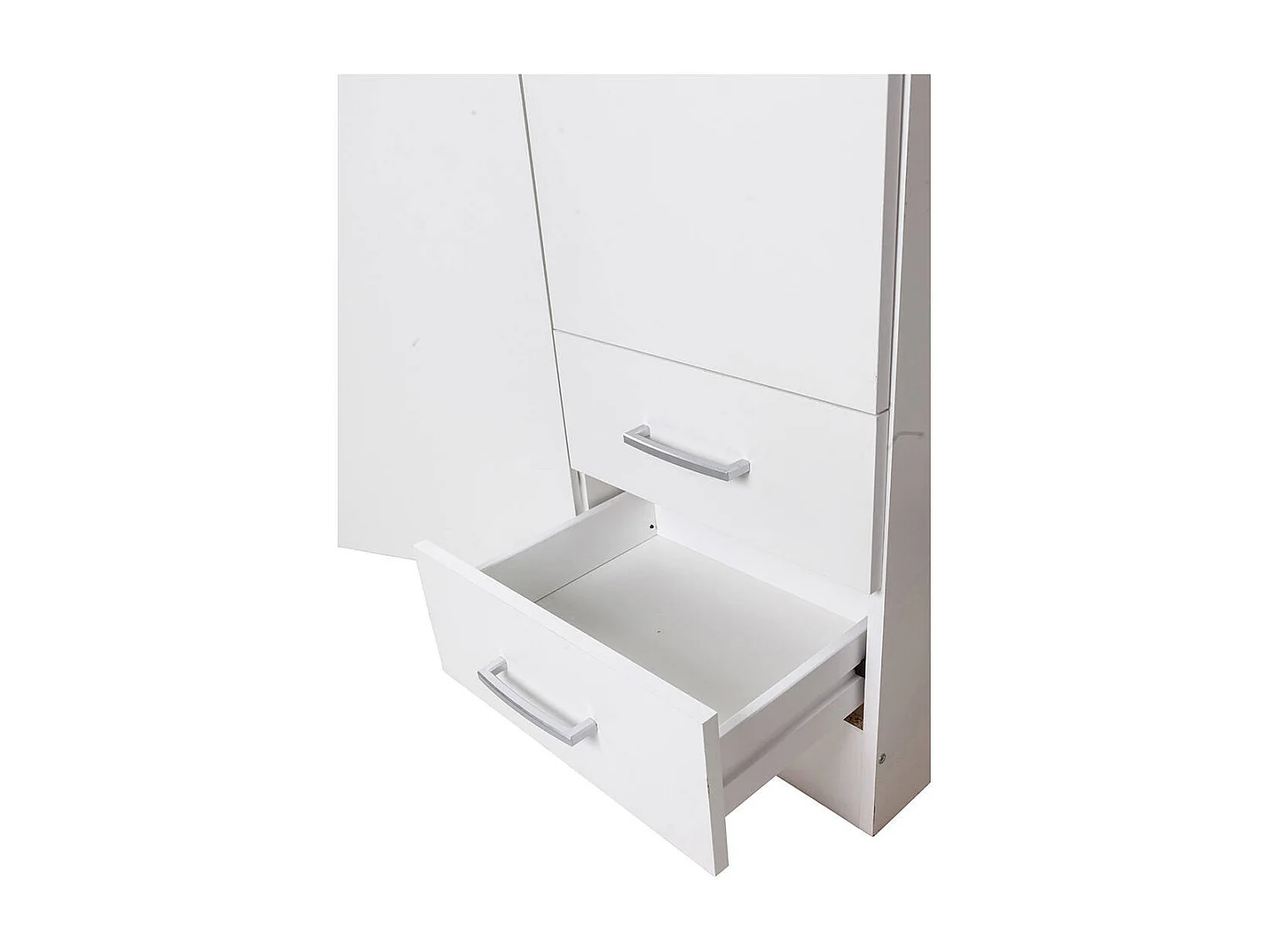 Roupeiro 0, Roupeiro moderno com 3 portas de batente 2 gavetas, Móvel de quarto linear com tubo cabide, 120x50h170 cm, Branco