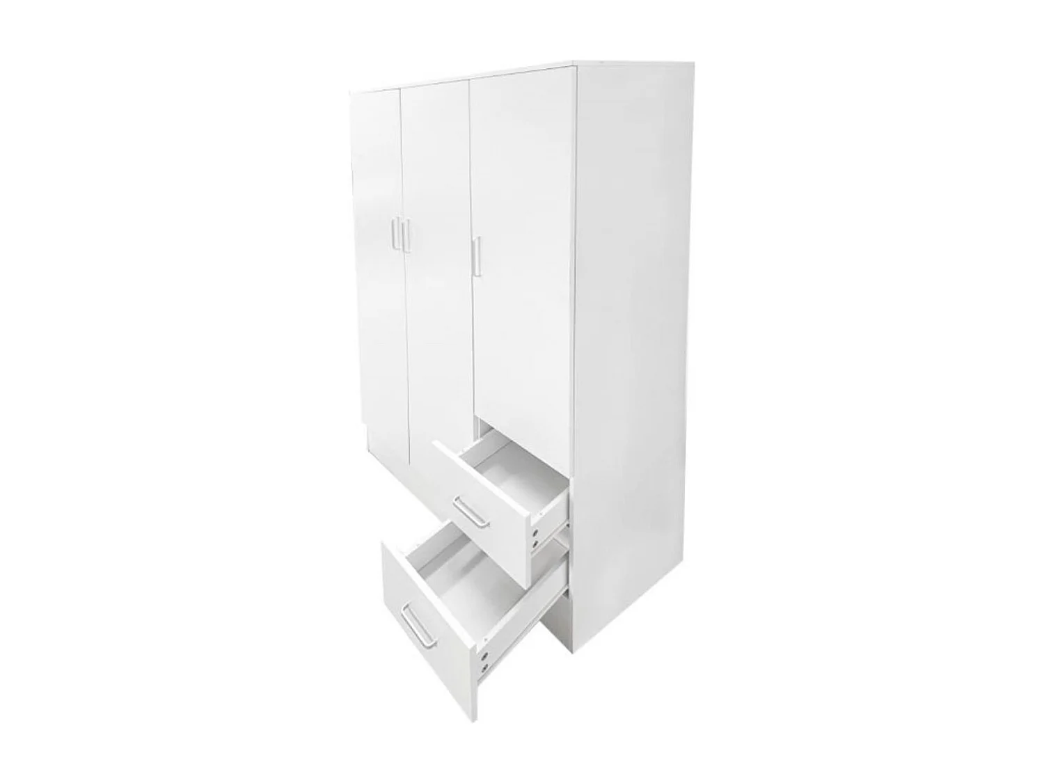 Roupeiro 0, Roupeiro moderno com 3 portas de batente 2 gavetas, Móvel de quarto linear com tubo cabide, 120x50h170 cm, Branco