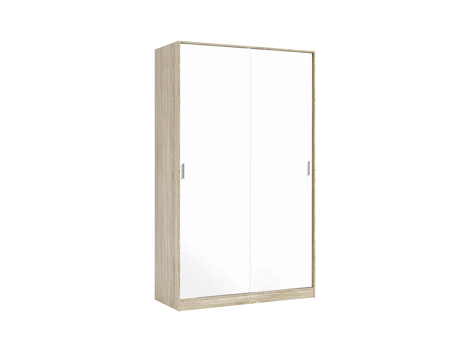Dnoce kledingkast, Slaapkamerkast met 2 schuifdeuren, Kast met 3 planken en kledingroede, 120x50h200 cm, Eiken en Wit
