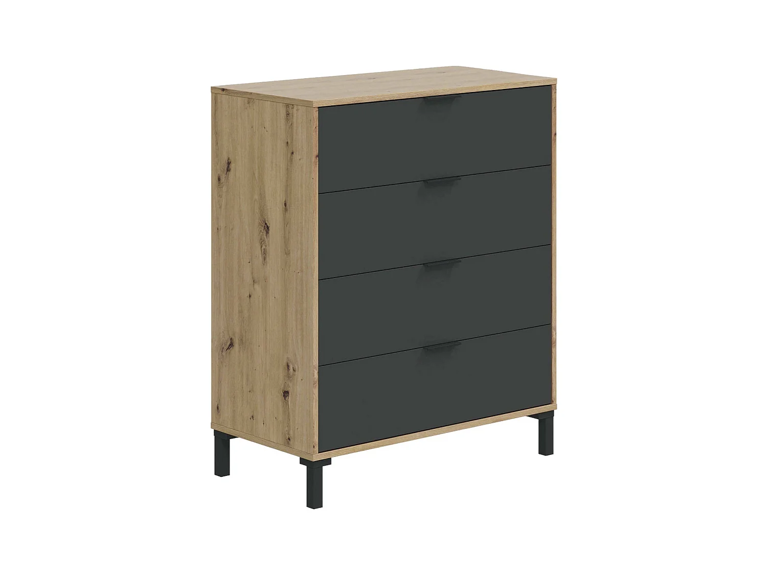 Commode Dmaniero, Commode à 4 tiroirs, Commode pour la chambre, Commode moderne, 76x40h94 cm, Chêne noué et Anthracite
