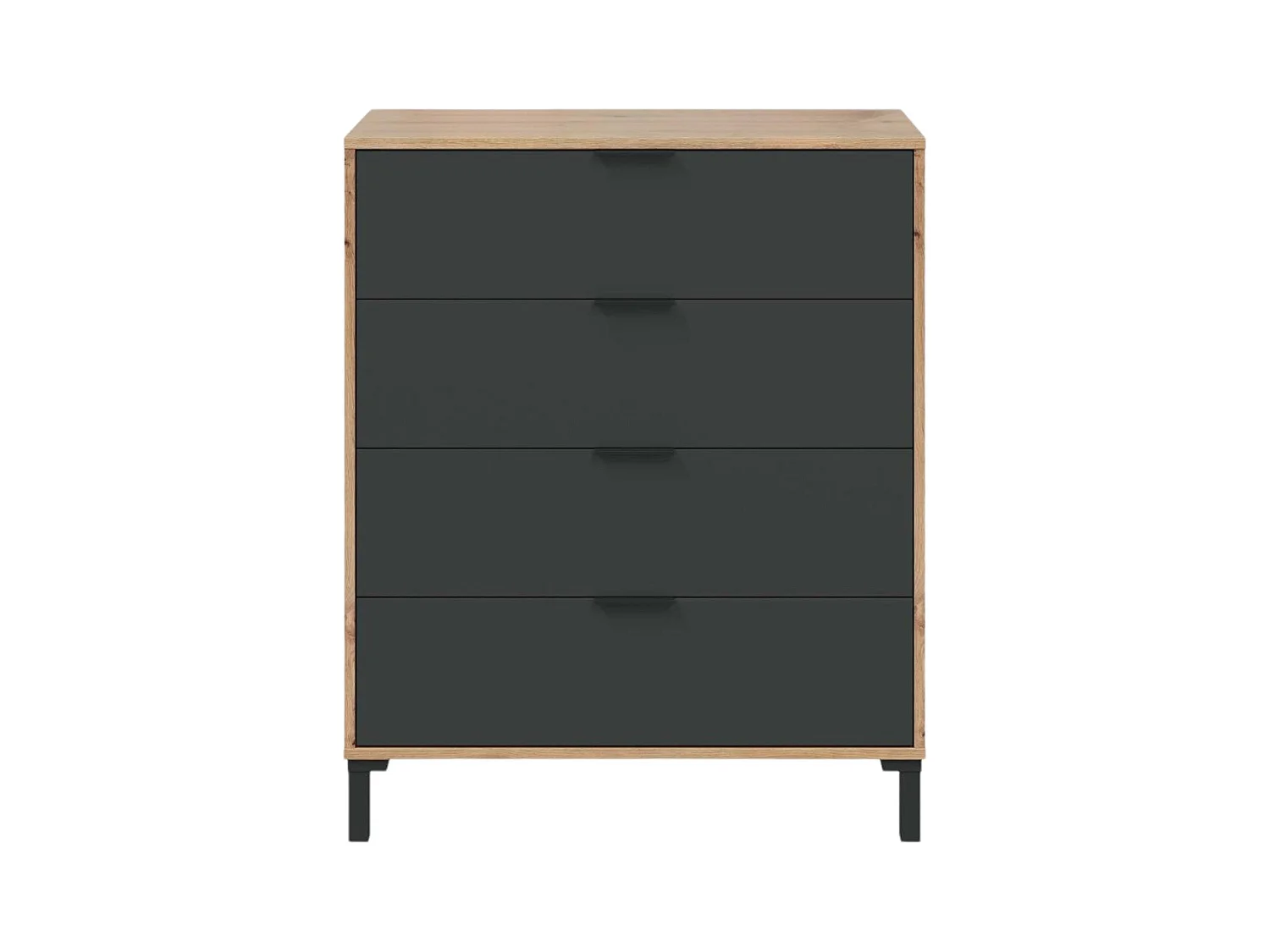 Commode Dmaniero, Commode à 4 tiroirs, Commode pour la chambre, Commode moderne, 76x40h94 cm, Chêne noué et Anthracite