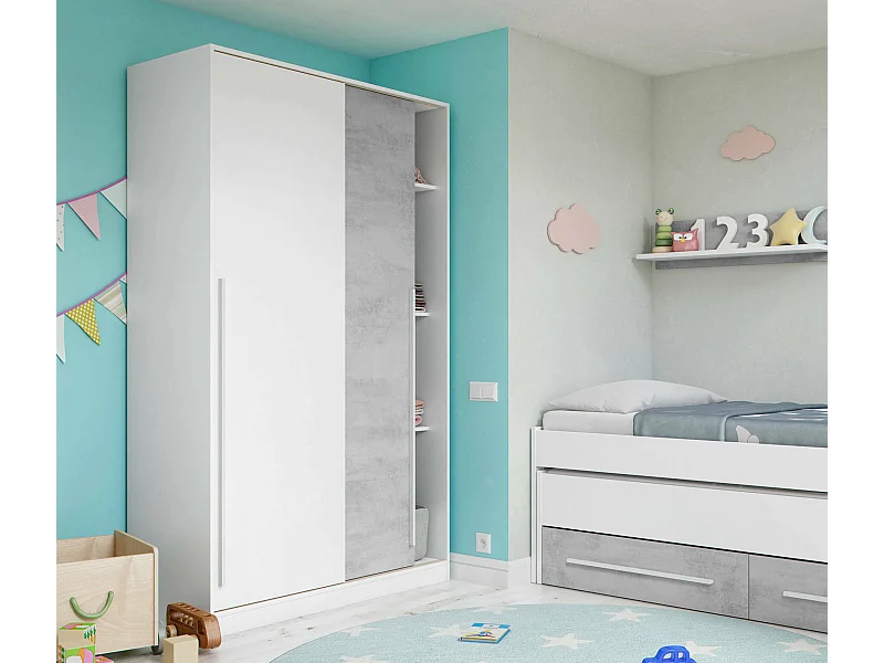 Dmora - Guardaroba 2 ante Aristode, 120x50h200 cm, Cemento e Bianco