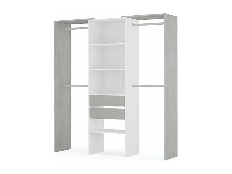 Armoire Dalala, Structure pour dressing, Armoire ouverte sans portes, Dressing, 179x50h202 cm, Blanc et Ciment