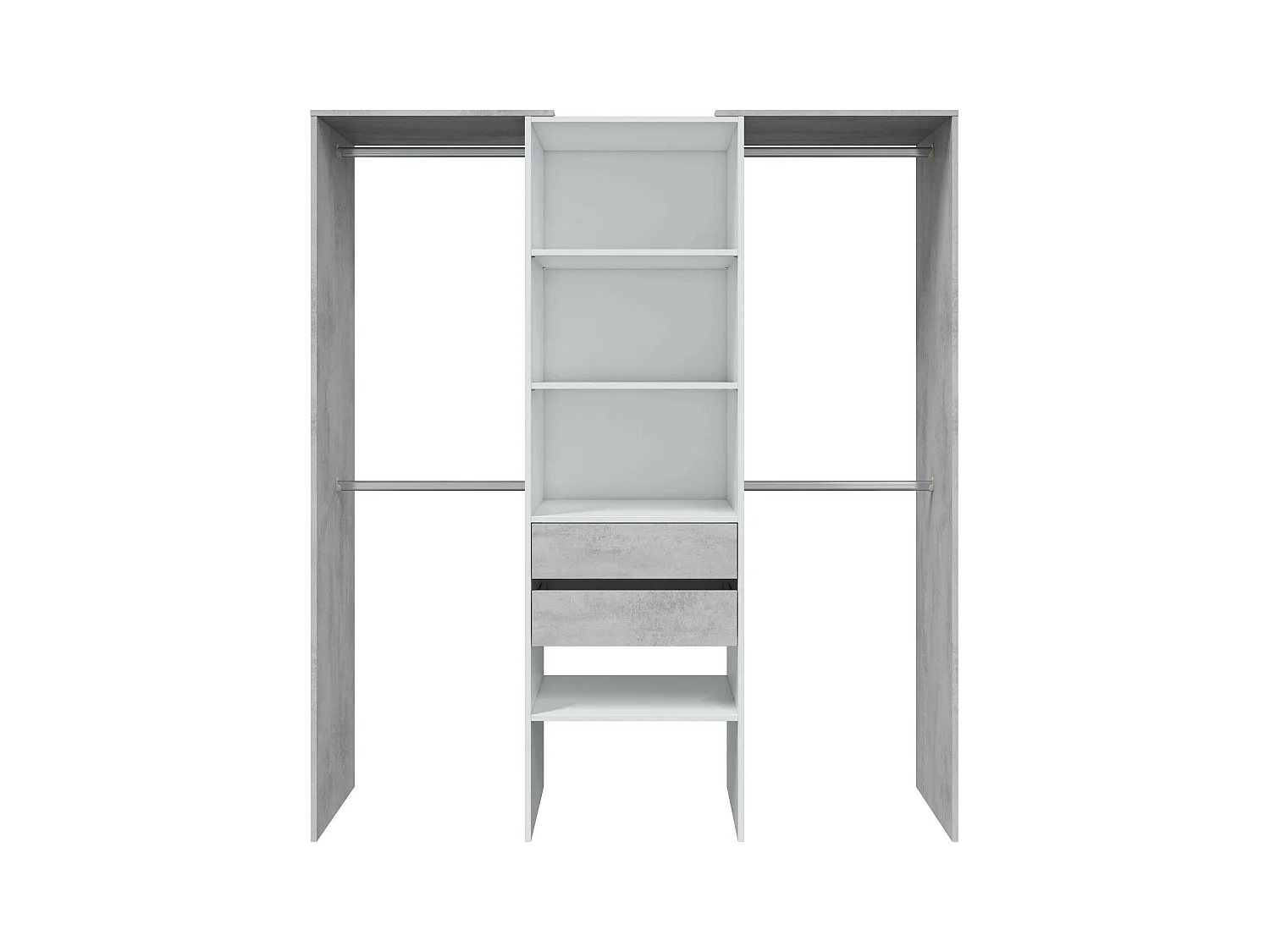 Roupeiro Dalala, Estrutura para roupeiro, Roupeiro aberto sem portas, Roupeiro, 179x50h202 cm, Branco e Cimento