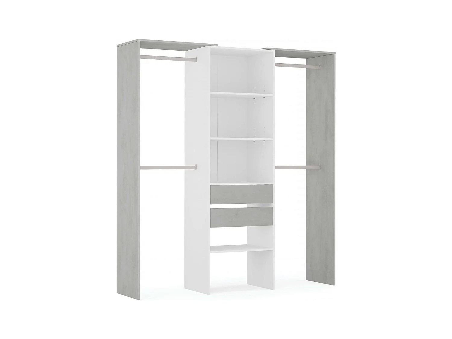 Garderobe Dalala, Struktur für begehbaren Kleiderschrank, Offener Kleiderschrank ohne Türen, Begehbarer Kleiderschrank, 179x50h202 cm, WeiÃŸ und Zement