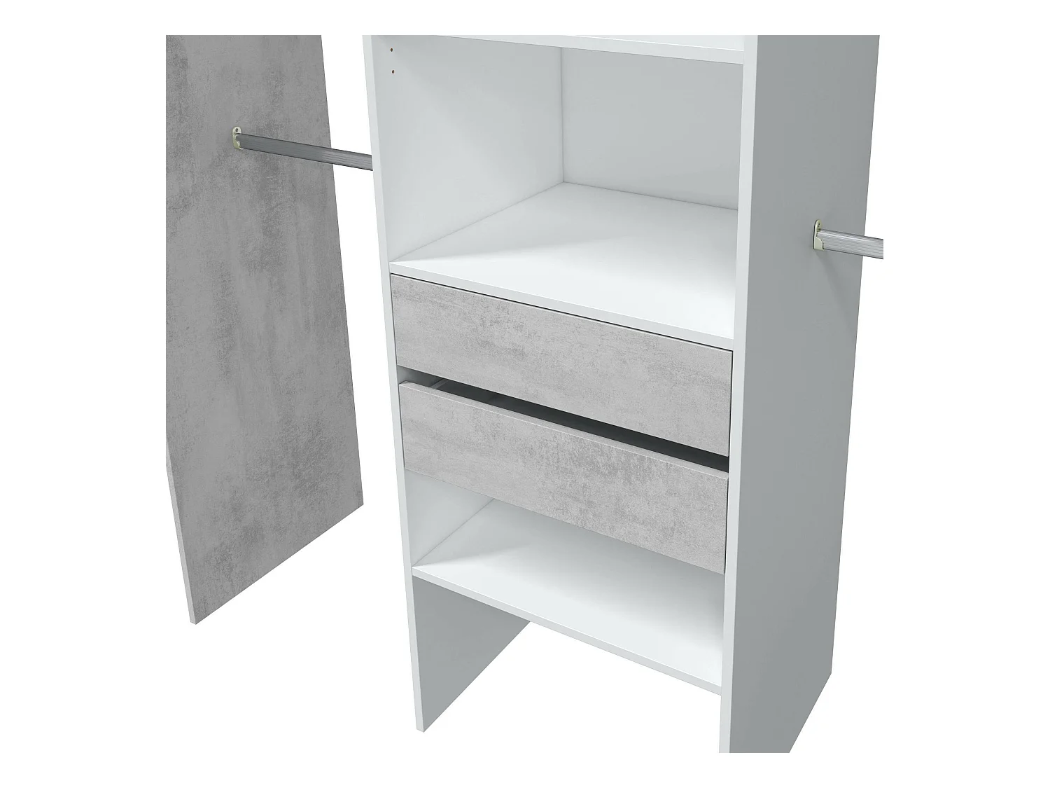 Garderobe Dalala, Struktur für begehbaren Kleiderschrank, Offener Kleiderschrank ohne Türen, Begehbarer Kleiderschrank, 179x50h202 cm, WeiÃŸ und Zement