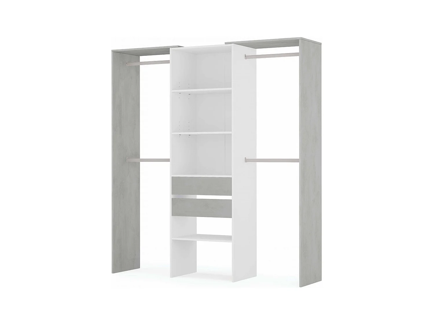 Garderobe Dalala, Struktur für begehbaren Kleiderschrank, Offener Kleiderschrank ohne Türen, Begehbarer Kleiderschrank, 179x50h202 cm, WeiÃŸ und Zement
