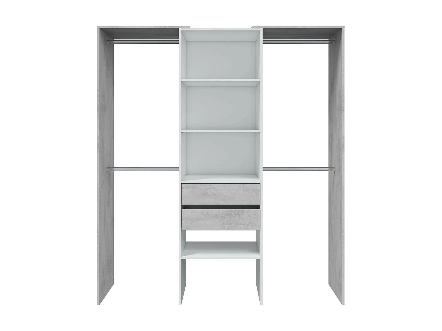 Guardarropa Dalala, Estructura para vestidor, Armario abierto sin puertas, vestidor, 179x50h202 cm, Blanco y Cemento