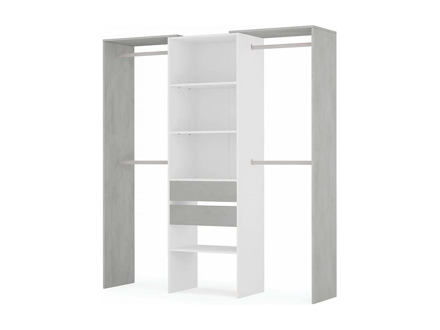 Guardarropa Dalala, Estructura para vestidor, Armario abierto sin puertas, vestidor, 179x50h202 cm, Blanco y Cemento