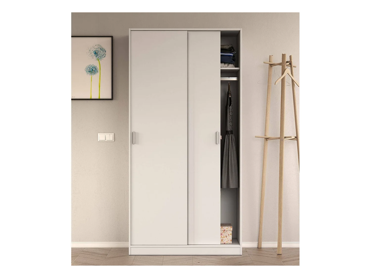 Dagnan Armoire, Armoire de Chambre avec 2 portes coulissantes, Armoire avec étagère et tringle à vêtements, 100x50h200 cm, Blanc