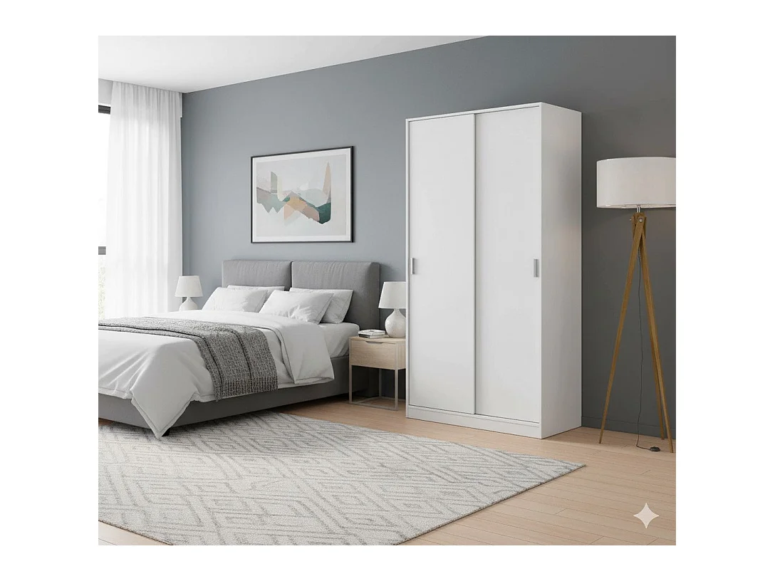 Dagnan Armoire, Armoire de Chambre avec 2 portes coulissantes, Armoire avec étagère et tringle à vêtements, 100x50h200 cm, Blanc