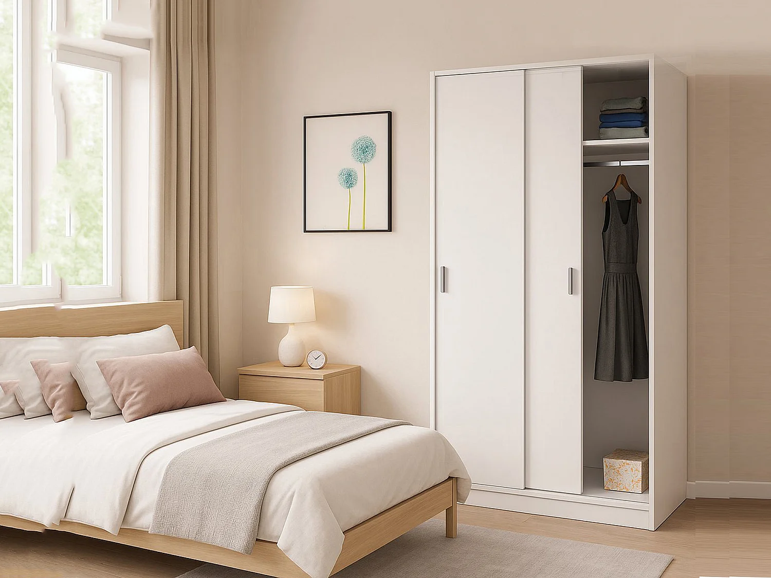 Guardaroba 2 Ante Alt, Appendiabiti, 50x200h cm Bianco, Armadio Camera da Letto