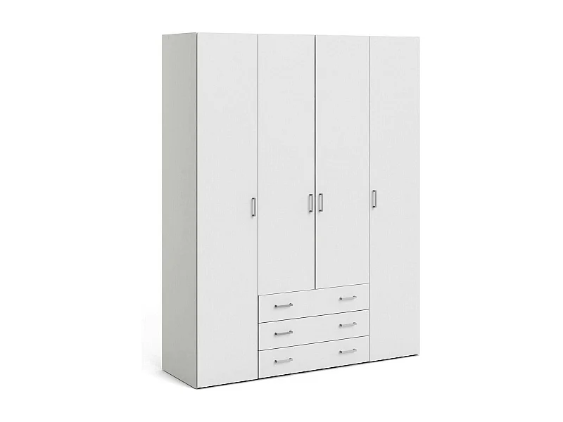 Kleiderschrank mit vier Türen und drei Schubladen, Farbe WeiÃŸ, MaÃŸe 154 x 200 x 49 cm
