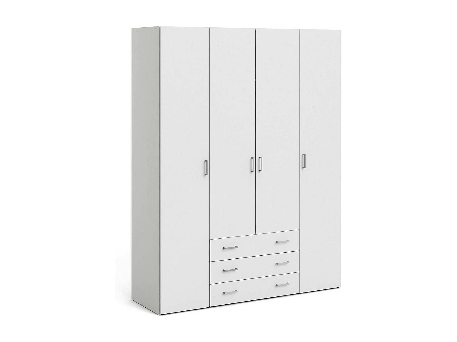 Armoire à quatre portes et trois tiroirs, couleur blanche, Dimensions 154 x 200 x 49 cm