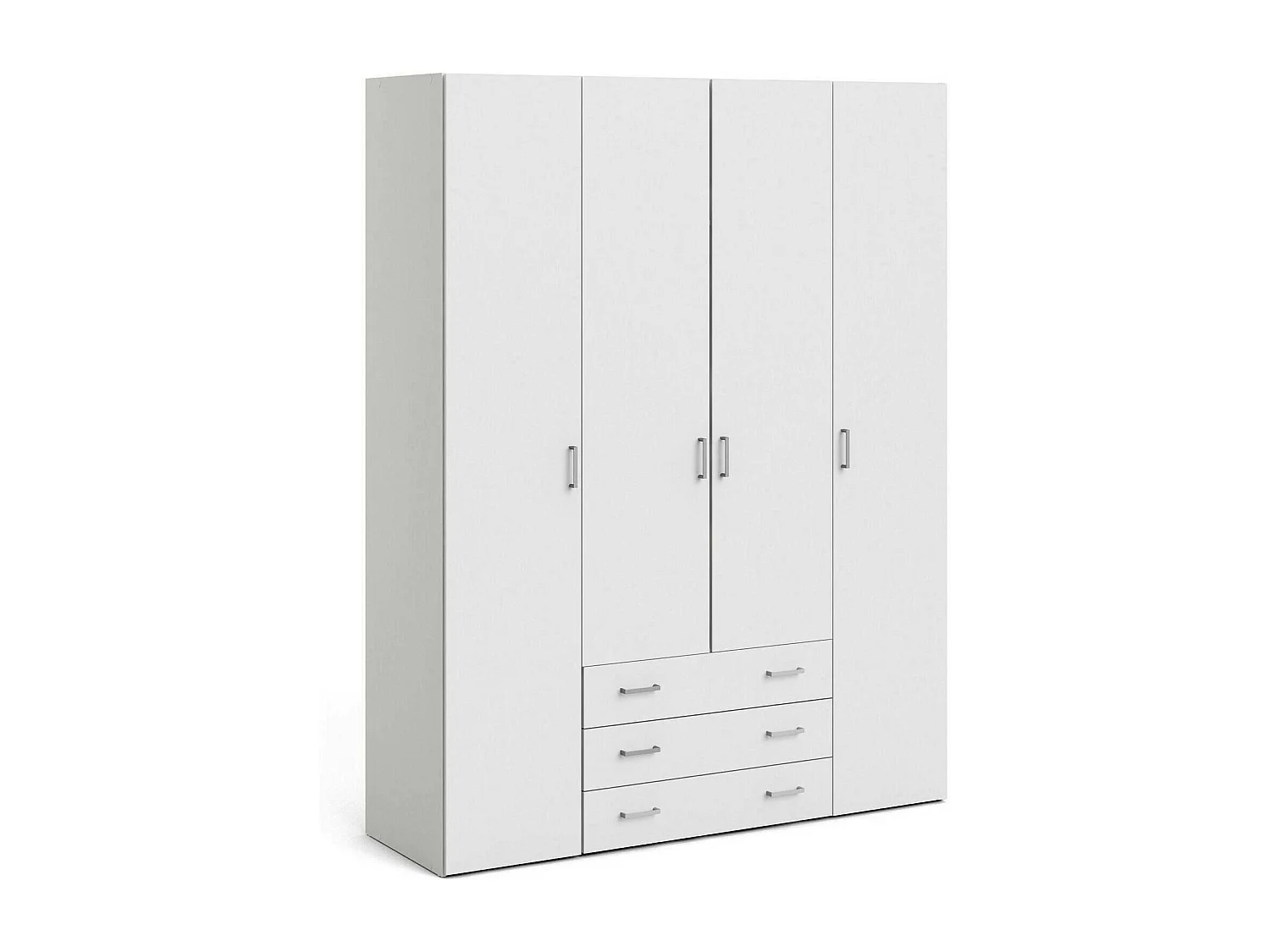 Armoire à quatre portes et trois tiroirs, couleur blanche, Dimensions 154 x 200 x 49 cm